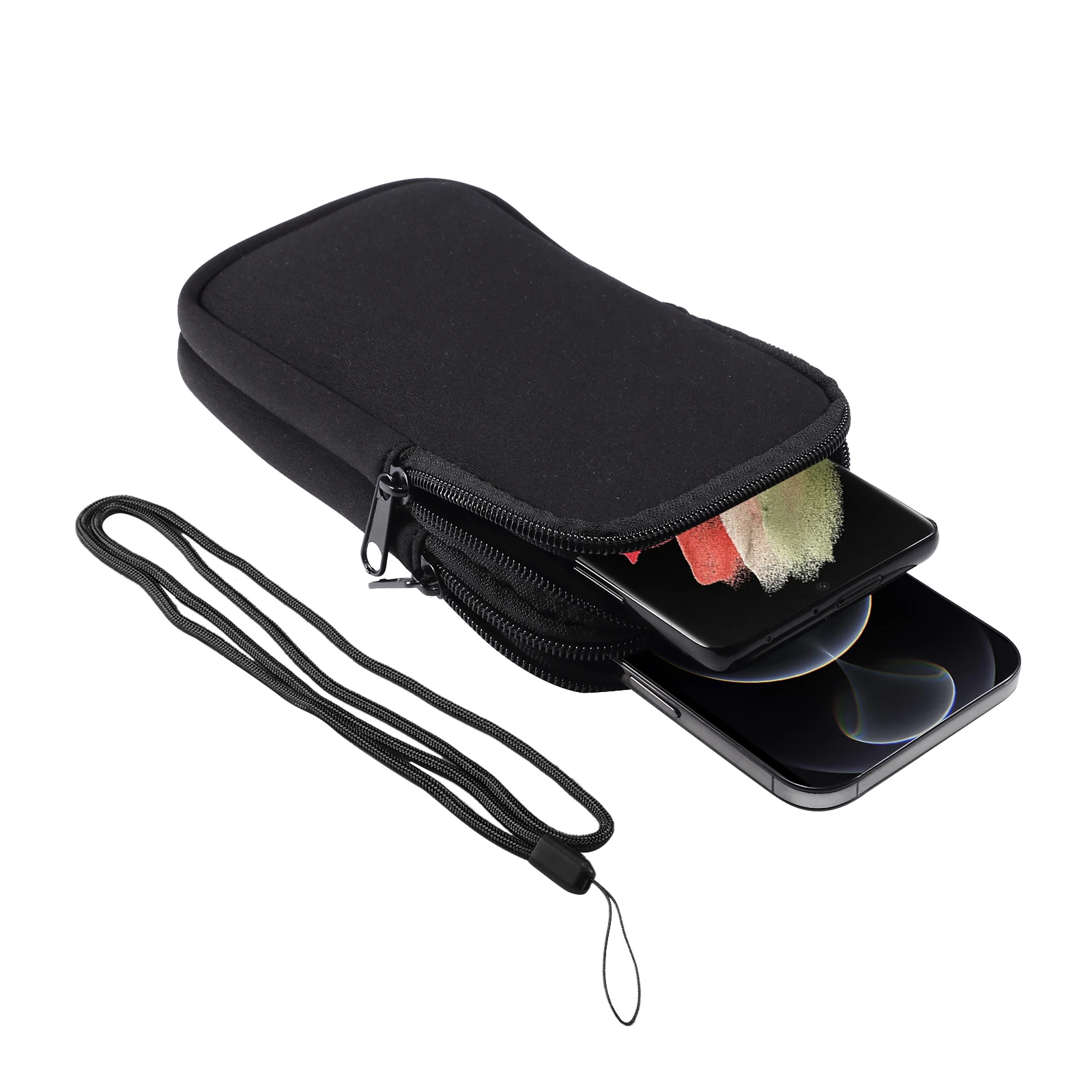FULAIKATE Doppel-Schicht Große Raum Elastizität Nylon Taille Tasche 5,5-6.9 "Männer der Telefon Beutel Stoßfest Lanyard hülse Getragen auf Gürtel – Detail 18
