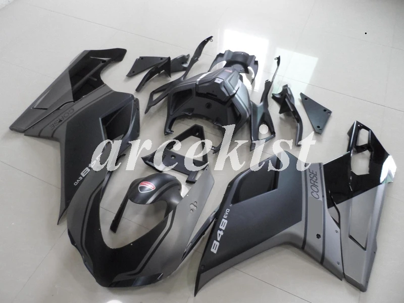 Инъекций ABS Полный обтекатели комплект подходит для поездок на мотоцикле Ducati 1098s 848 evo 1198 2007 2008 2009 2010 2011 2012 корпус из двух вещей черно-серого цвета