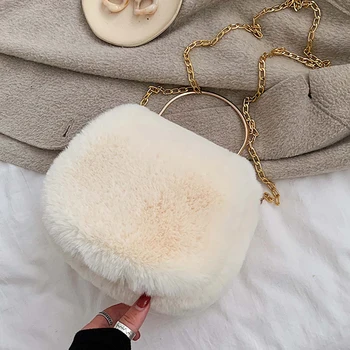

GLOIG ladies evening bags mixed color women clutch purse rabbit fur fake party dinner wedding handbags