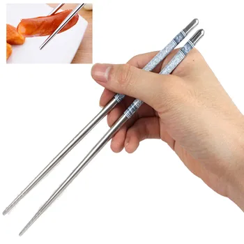 

1Pair Stylish Length Multi Different Pattern Stainless Steel Chopsticks Pair Non-slip Stainless Reusable Food Sticks Tableware