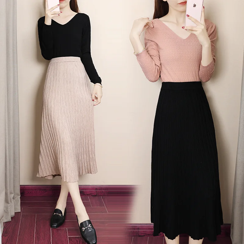 

Korean-style Online Celebrity Two-Piece Set Western Style Scheming Goddess 2019 New Style Sweater Collocation Skirt Two-Piece Se