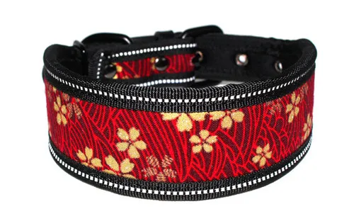 Red flower Удобная подложка Светоотражающий ошейник для домашних животных большой ошейник для печати световая доска ошейник для собак ягода - Цвет: Red flower