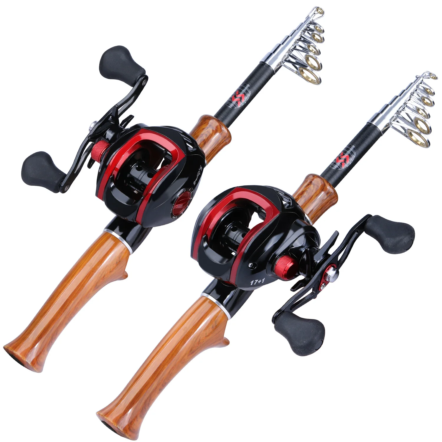 Details about   Sougayilang Casting 4 Section Carbon Fiber Fishing Rod and Black&Red 17+1  Reel 