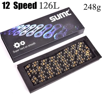 

SUMC Gold Black Links Hollow 126L 12 Speed MTB Bicycle Chain Stainless Steel Bike Chain Accessories