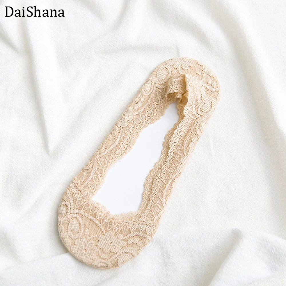 Summer Ladies lace Boat Cotton Thin Socks Silicone non-slip girl Low Help thin embroidered socks breathable Boat cotton Socks