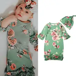 PUDCOCO/милое Пеленальное Одеяло для новорожденных; спальный мешок с рюшами и цветочным рисунком для маленьких девочек; шапка; комплект из 2