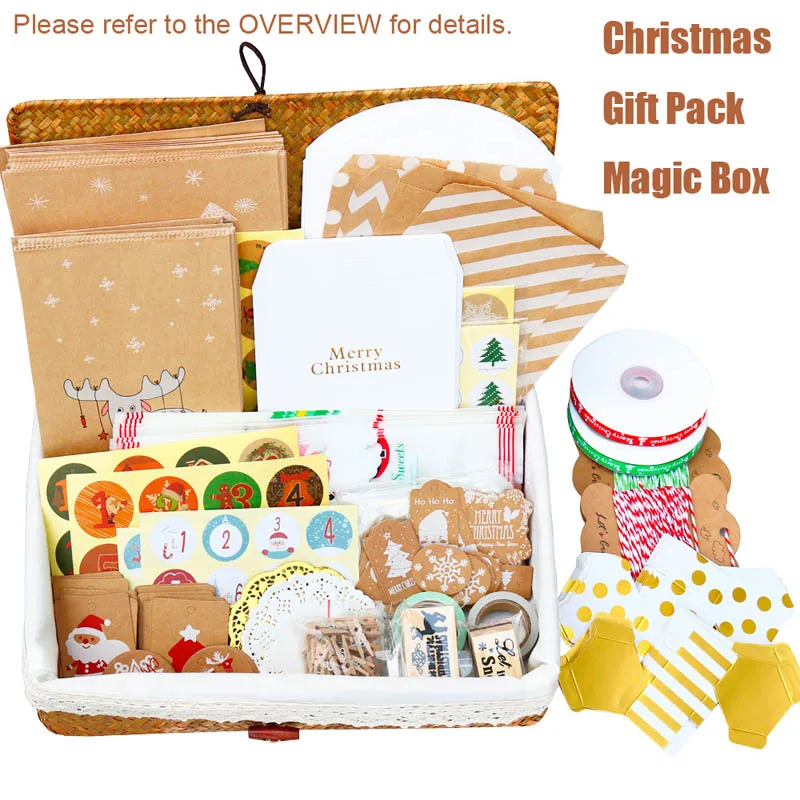 Gift Pack Combo Set Рождественский Подарочный Пакет комбинированный набор крафт-бумажный пакет подарочные коробки для конфет Рождественский номер Наклейка бумажный тег подарочные упаковочные сумки Новогодние товары - Цвет: Gift Pack Combo Set
