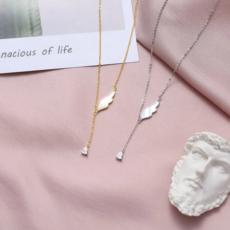 shell wing CZ feather tassel necklace woman 100% 925 Sterling silver nacklace Jewelry Clavicle chain pendant charms for women