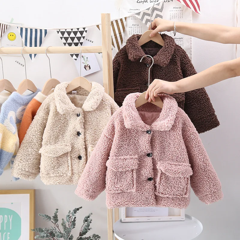 

Girl'S Coat 2020 Fall And Winter Clothes New Style Korean-style Female Baby Lambs Wool Western Style Small CHILDREN'S plus Thick