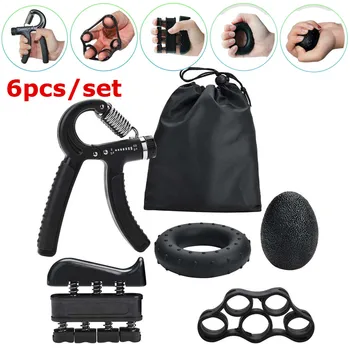 

6PCs Set Gym Fitness Adjustable Hand Grip Finger Forearm Strength Muscle Recovery Hand Gripper Exerciser Trainer Workout Kit