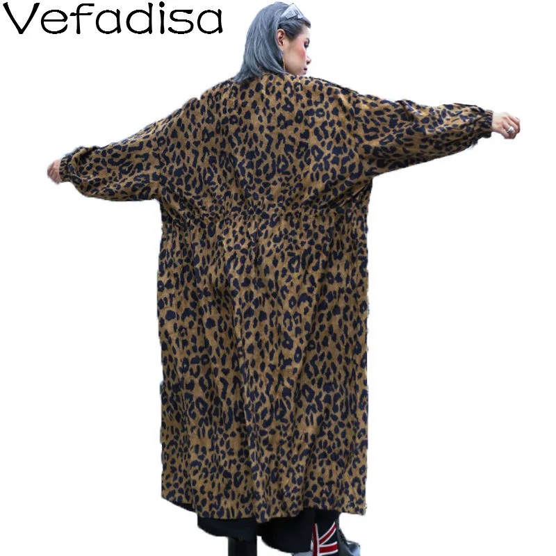 Осенне зимний Тренч Vefadisa с леопардовым принтом Свободное пальто воротником