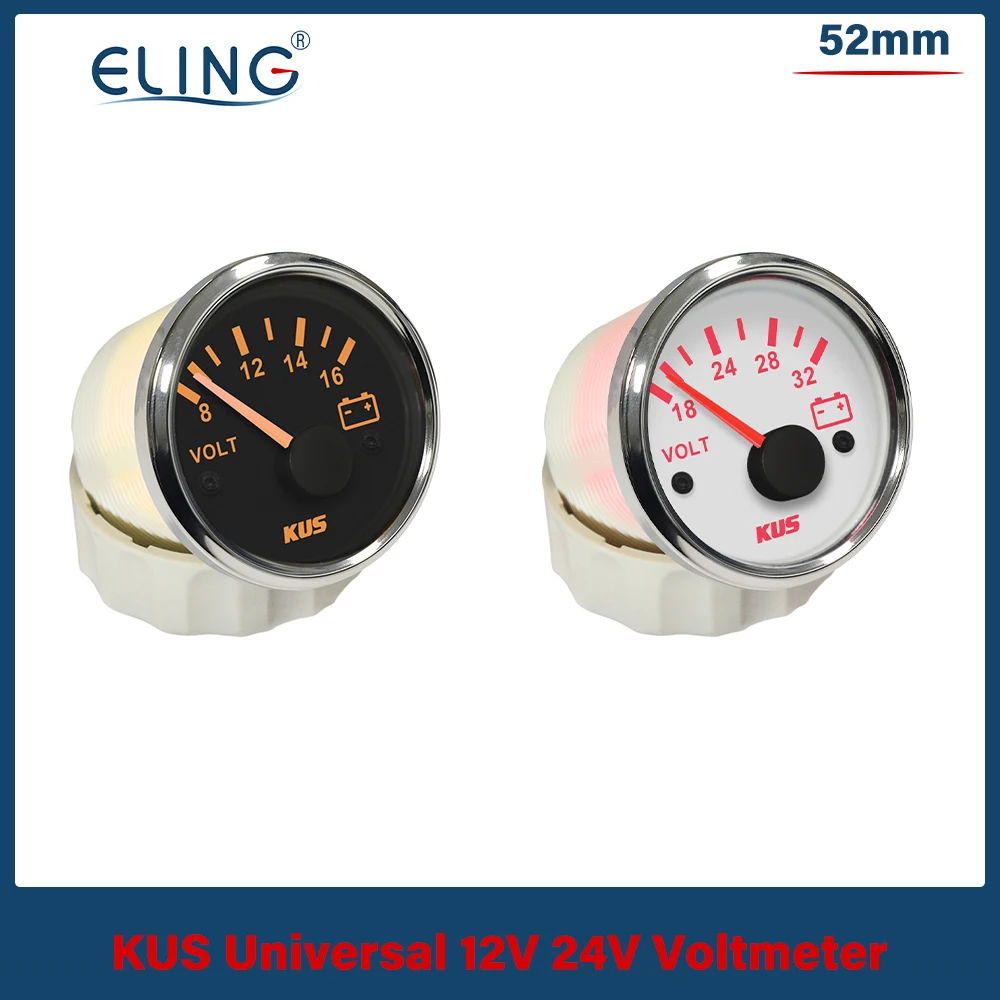 KUS 2 Inch (52mm) Voltmeter Gauge - 12V, 8-16V Range, LED Backlight (Red Or Yellow), IP67 Waterproof, CPVR-WS Model - View #3
