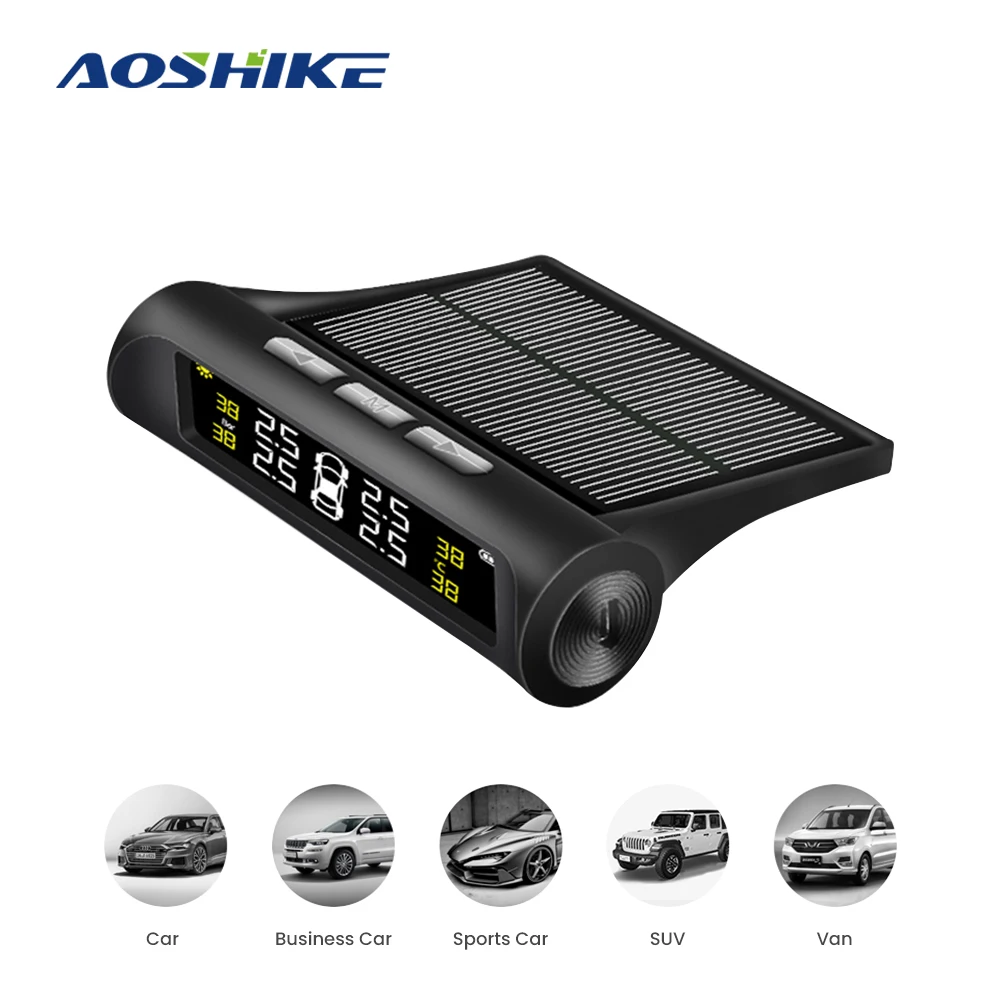 Ceny AOSHIKE Universal Car TPMS system monitorowania ciśnienia w oponach z solarnym ładowaniem USB cyfrowy wyświetlacz LCD Auto zewnętrzne 4 czujniki