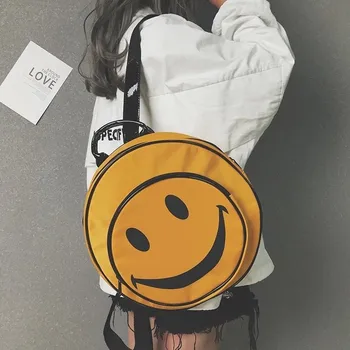 

The new ins super hot wave Korean version of the wild smiley backpack Hong Kong style personality double shoulder student bag