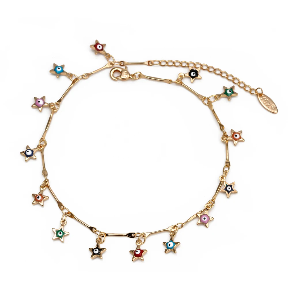 star Lucky Eye капли воды звезда Солнце ножной браслет золотой цвет ноги браслет-цепочка на лодыжку Регулируемая Мода Бижутерия для ног для женщин девочек EY6528 - Окраска металла: star