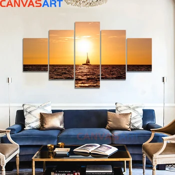 

Canvas Art 5 Piece HD PicturesSailing Boat on The Sea At Sunset Canvas Painting Poster and Prints Wall Pictures for Living Room