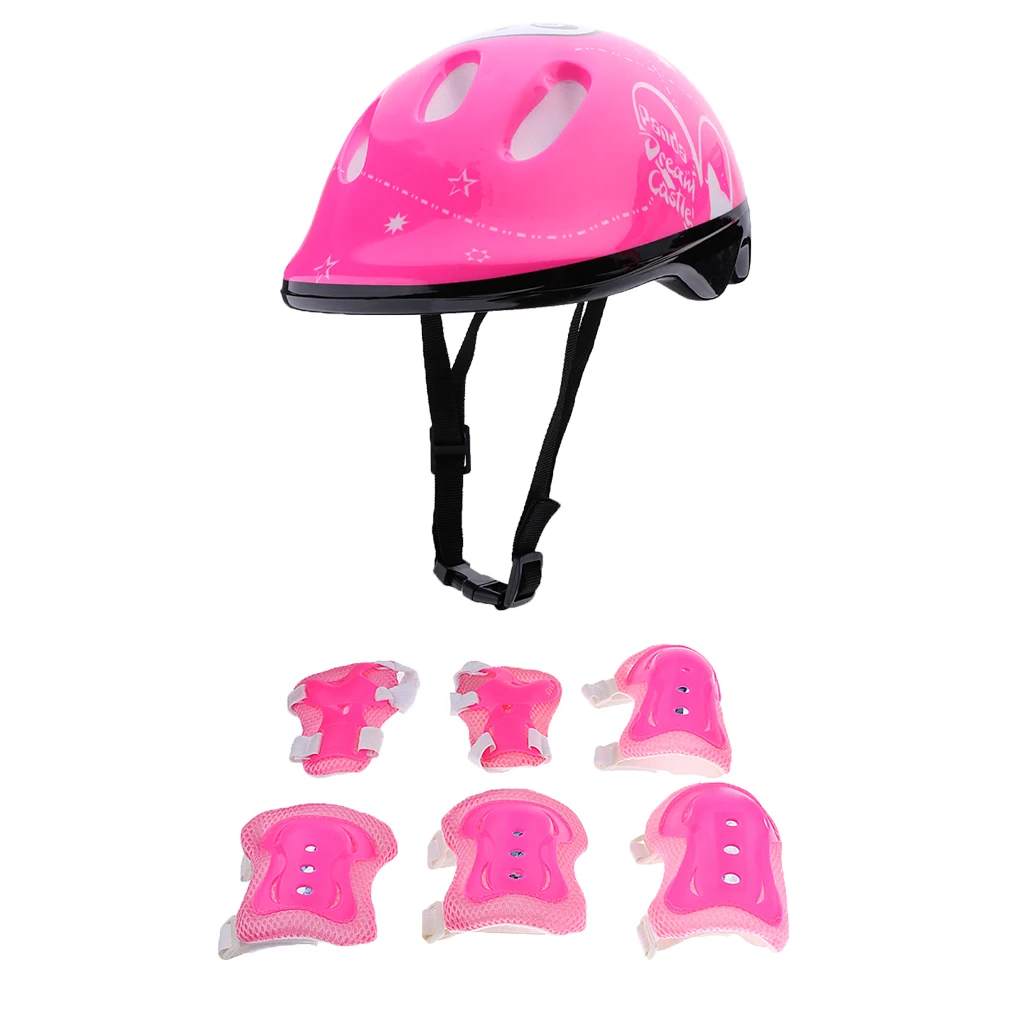 7 Pieces Kid Child Roller Skating Cycling Skateboard Scooter Helmet Knee Elbow Pad Wrist Guard Red/Blue/Pink