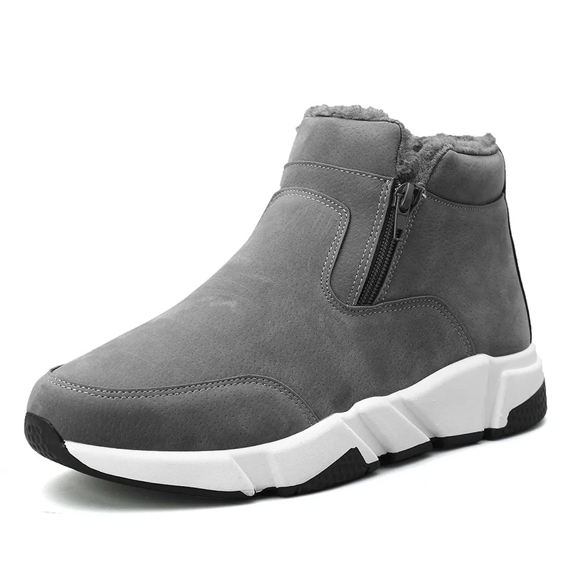 Chaussure homme Cuir/Новое поступление; мужские ботинки; модные зимние ботинки; теплые плюшевые ботильоны; мужские кожаные ботинки на молнии - Цвет: gray