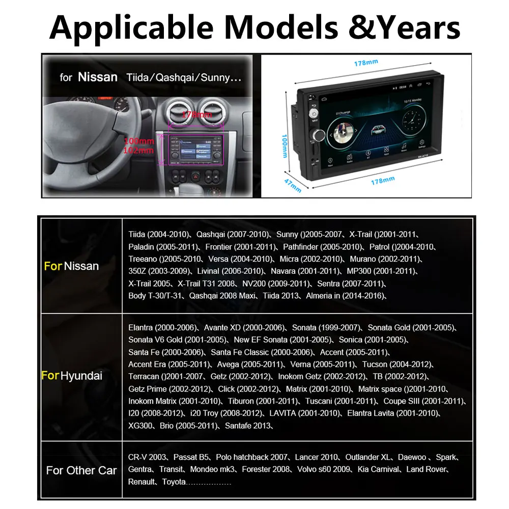 Podofo 2din Auto Radio Android 8.1 GPS WiFi USB Auto Multimedia Player Für Universal Für Volkswagen