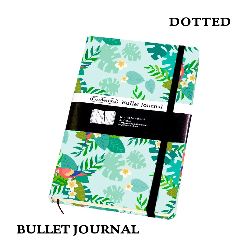 

Parrots Dot Grid Hard Cover A5 PU Bullet Notebook Elastic Band Travel Dotted Journal Bujo Support Dropshipping