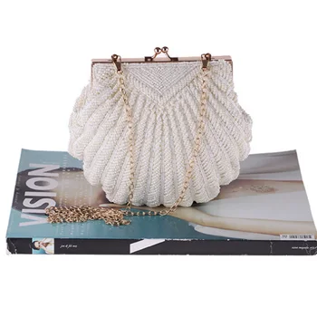 

Women'S Clutch Bag Evening Clutch Wedding Bridal Tote Pearl Beaded Fashion Shell Chain Party Bag