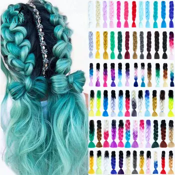 

XUANGUANG Red Blue Pink colors large braid synthetic fiber hair crochet heat resistant hair extension 24 inch big braid wig