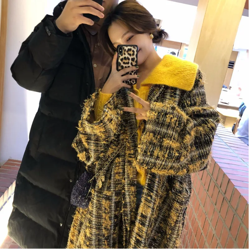 Корея весна зима классические простые женские негабаритные шерстяные Пальто Повседневное пальто casaco feminino Manteau femme желтый