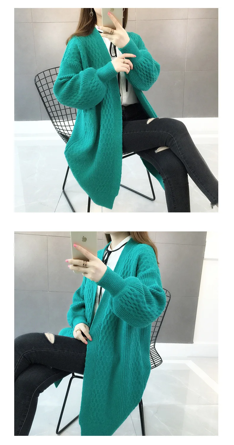 Women's Sexy Neck Lantern Sleeve Open Stitch Loose Sweater-Model4