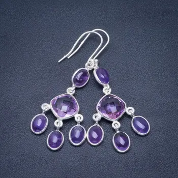 

Natural Amethyst Handmade Unique 925 Sterling Silver Earrings 2.25" B2604