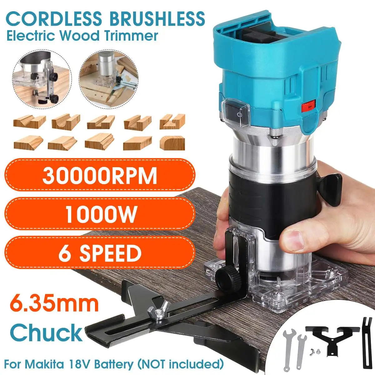 6 Speeds Brushless Cordless Electric Trimmer Hand Engraving Slotting Carving Trimming Machine Wood Router for Makita 18V Battery