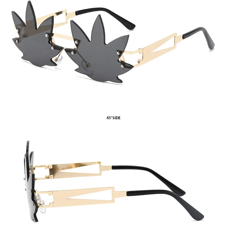 Funny Rimless Maple Leaf Sunglasses Women's Luxury Metal Frame Eye Wear Beach Party Sun Glasses Shades for Women UV400 fashion sunglasses