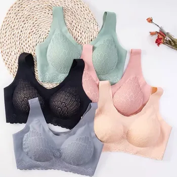 

Plus Size Bras For Women Seamless Bra With Pads Bralette Push Up Wireless Brassiere Bra Vest Wireless Active Bra Sports 2020