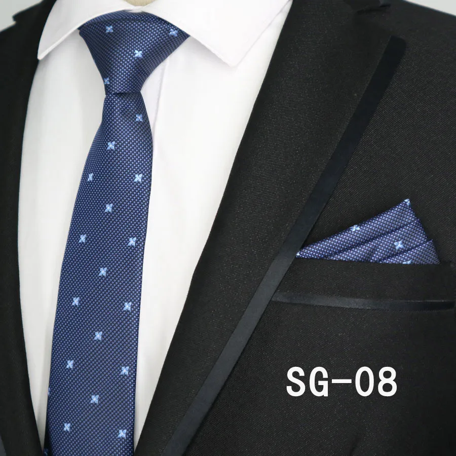 6 см мужской галстук набор Карманный квадратный Полосатый горошек Пейсли мужские галстуки тонкий соответствующий платок узкий галстук на шею Бизнес Свадьба вечеринка - Цвет: SMT03-HJL-SG-08
