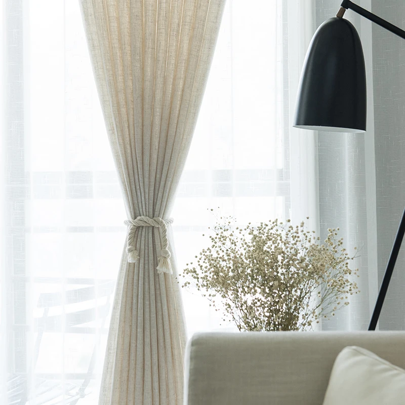 Sheer Curtains Modern Japanese Style Linen Thicken Wave Window Balcony Tulle Shading Screen