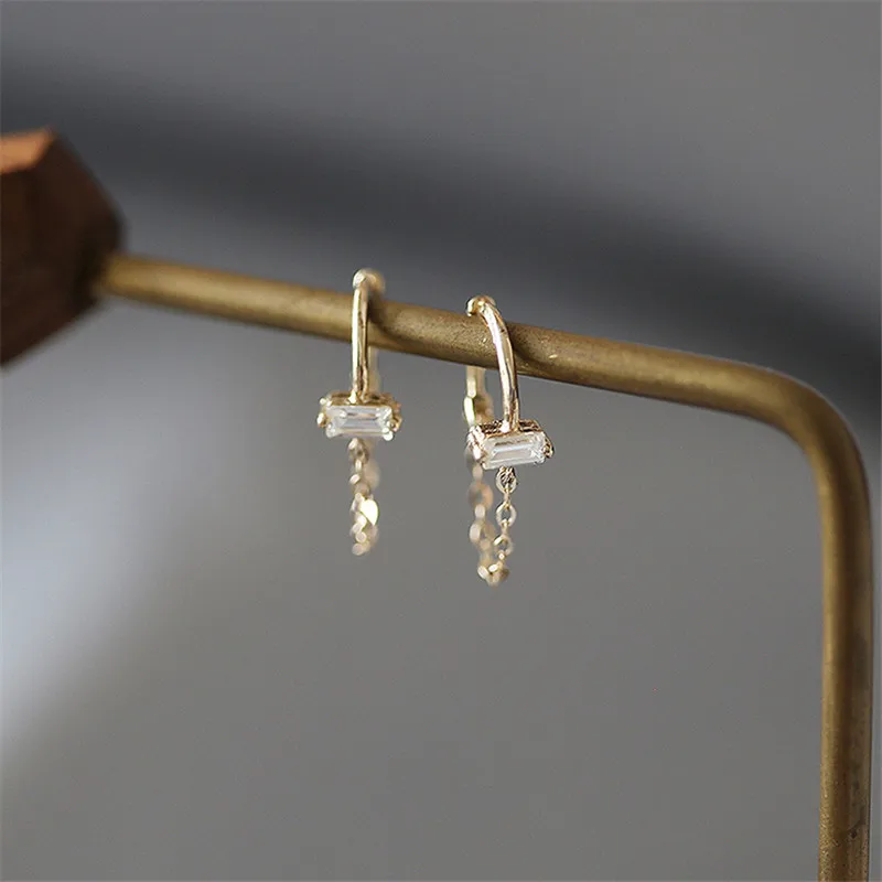 925 Sterling Silver French Simple Square Crystal Chain Earrings women Light Luxury Temperament Wedding Party Jewelry - Image 3