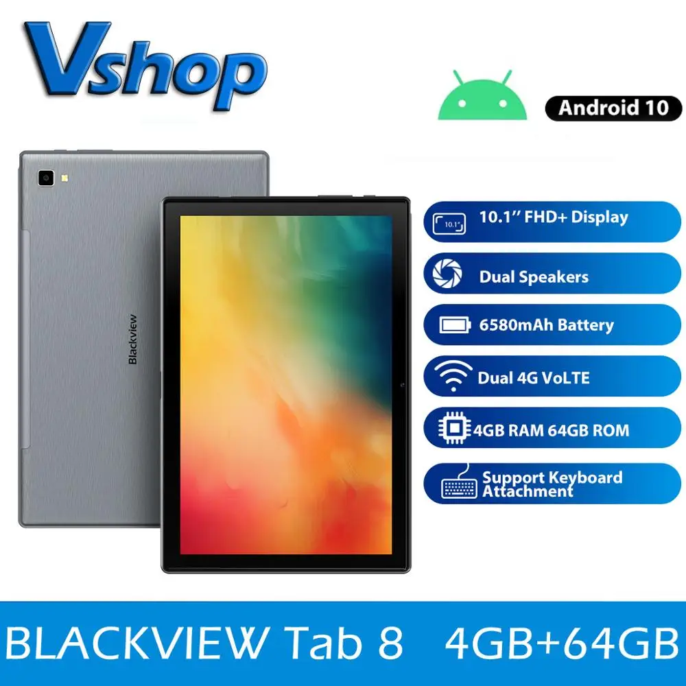 Original Blackview Tab 8 10,1 pulgadas Android 10,0 Google Play 4G llamada de teléfono tabletas 4GB + 64GB 13.0MP cámara trasera 6580mAh Tablet PC