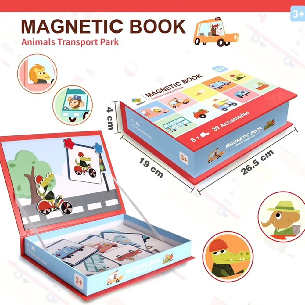 

Children's 3-6-year-old magnetic attraction jigsaw 3D jigsaw magnet Book DIY animal assembly parent child game toy