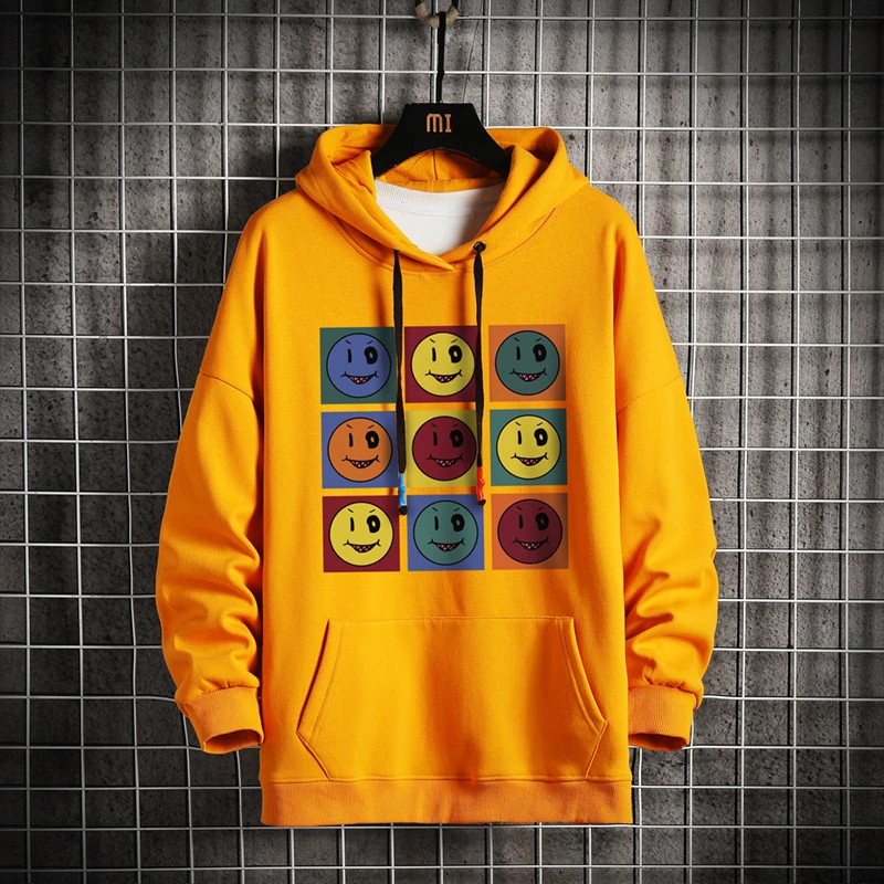 Мужская толстовка с капюшоном KKSKY Smiley свитшоты зимние черные толстовки