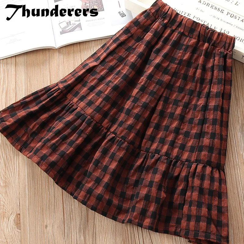 Brown Thunderers/Повседневная хлопковая детская юбка для девочек модная детская юбка в горошек и клетку с принтом рыбки Милая юбка для маленьких девочек для выступлений 24 мес.-7 лет - Цвет: Brown