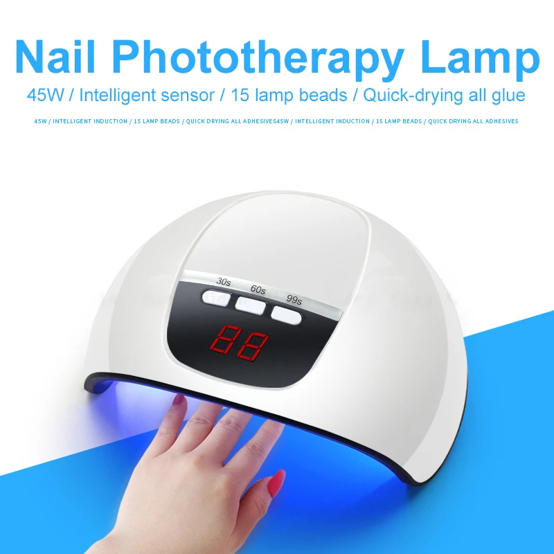 45 Вт УФ светодиодный для ногтевой фототерапии маникюрного геля для ногтей сушильная лампа для полировки ногтей 3-Скорость таймер Функция маникюрных инструментов