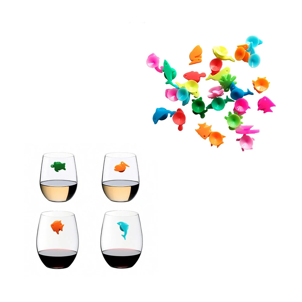 

12 pcs Wine Glass Marker Reusable Creative Cute Marine Animals Silicone Cup Identifier Drinks Sign for Dinners Party