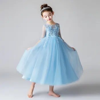 

Girl Birthday Banquet Lace Embroidery Princess Dress Elegant Girls School Party Dinner Dresses for Graduation Ceremony Ball Gown