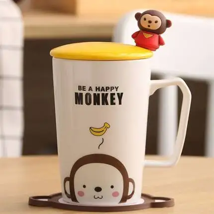 Mug C Керамическая s милая чашка керамические кофейные чашки молоко капучино чашка креативная с крышкой детская ложка Экологически чистая LZI013 - Цвет: Mug C