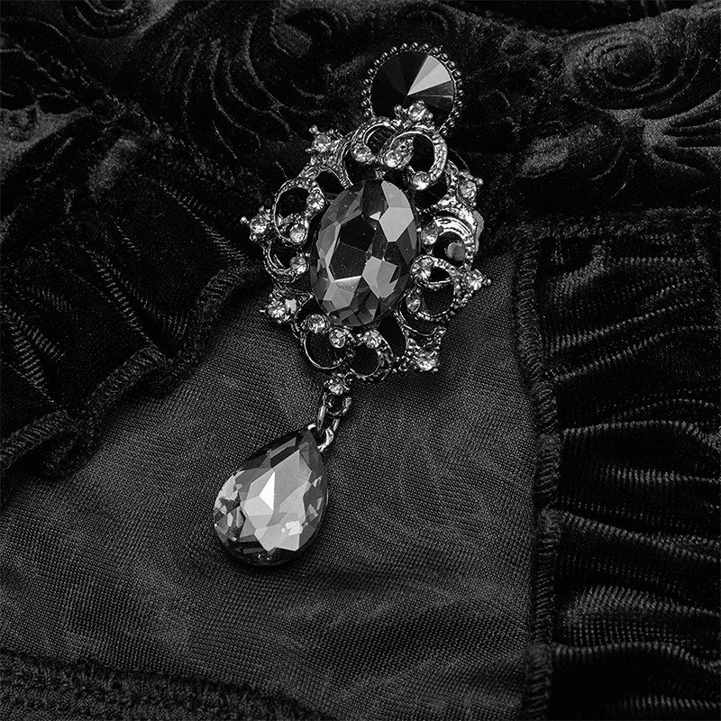 PUNK RAVE Women's Gothic Velvet Shadow Flower T