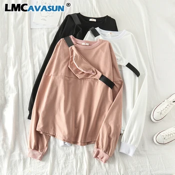 

LMCAVASUN Oversized Loose Women Sweatshirt With Waist Pack Kawaii Autumn Winter O Neck Solid Casual Harajuku Plus Size Pullovers