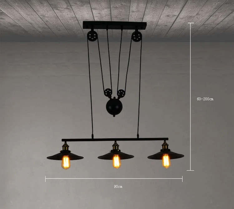 3- Head with mirror LukLoy Лофт Hanglamp Ретро кованого железа винтажные люстры Промышленный регулируемый шкив Лофт подвесные лампы подвесной светильник - Цвет корпуса: 3- Head with mirror