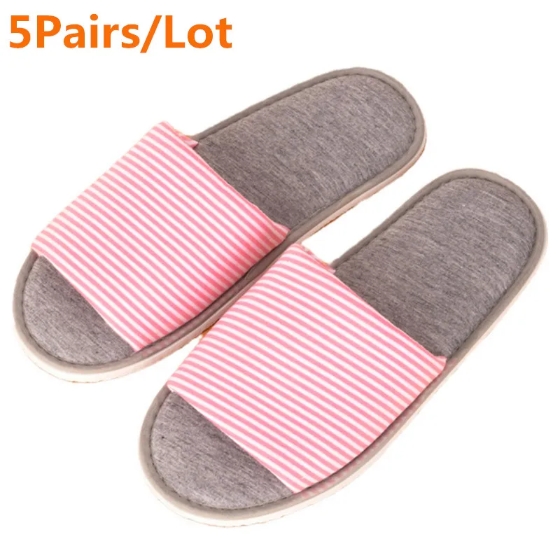 4-5Pairs Mix Colors Open Toe Cotton Slippers Men Women Hotel Disposable Slides Home Travel Hospitality Flats Footwear One Size fluffy indoor slippers Indoor Slippers