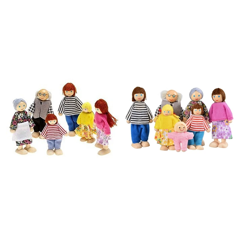 2 набора счастливой куклы семьи игрушки(одежда случайная), 6 человек и 7 человек