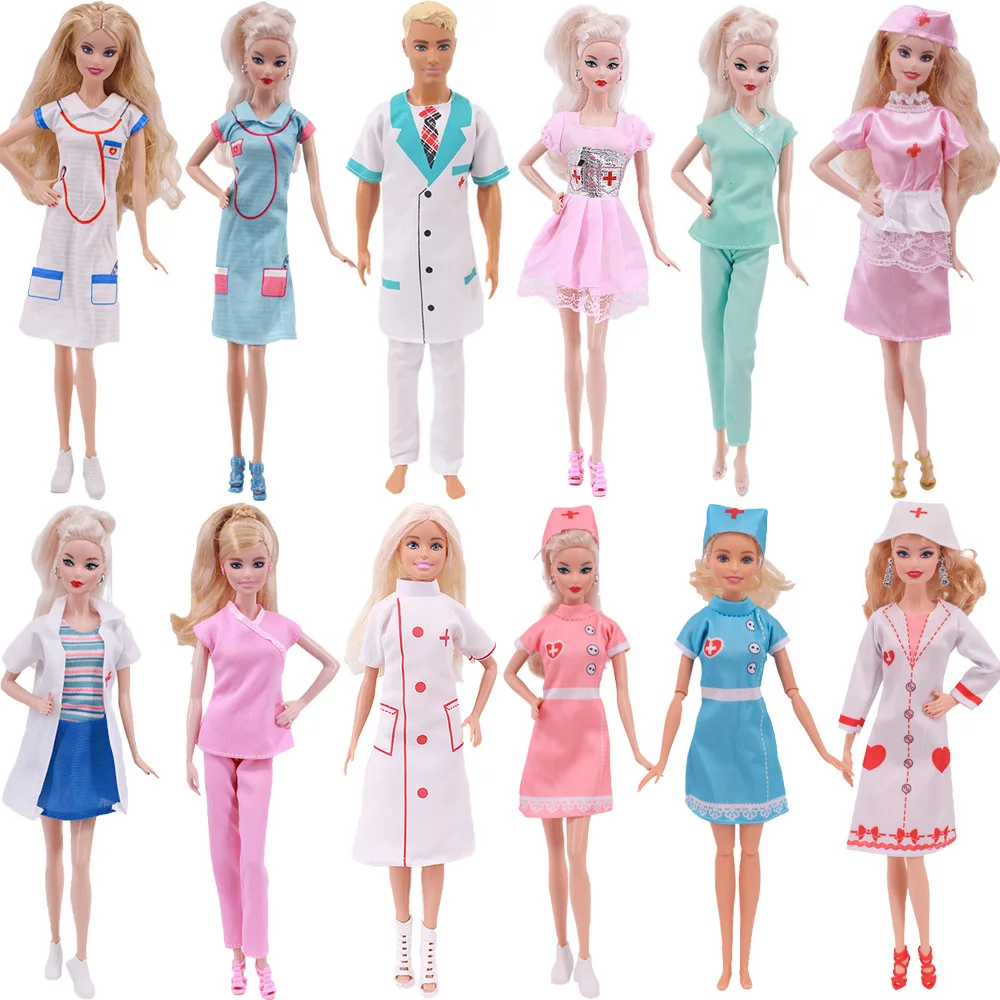 3 Pieces Of Barbies Clothes Doctor Nurse Costume Scene Cosplay Clothes For 11 Inch 26-28 Cm Barbies Doll,Accessories For Barbies 10 pieces blank sublimation transparent nurse badge reels heavy duty retractable 360 alligator clip id holder for student doctor
