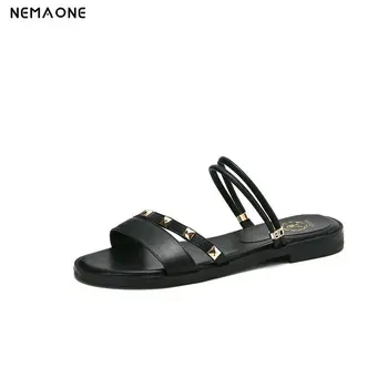 

2020 New Womem Genuine Leather Sandas Fashion Sweet Round Toe Low Heel Women Shoes Ladies Summer Slip-on Casual Outdoor Sandals